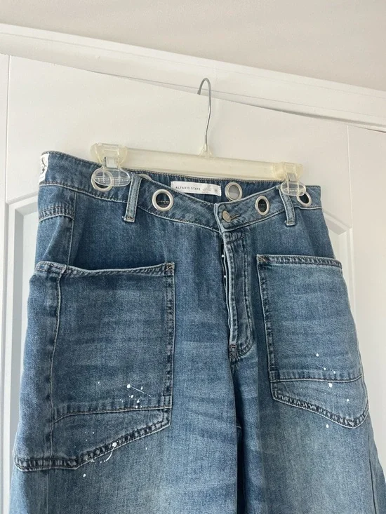 Altar'd State Womens Medium Blue Relaxed Barrel Denim Jeans - Picture 2 of 7